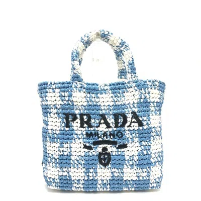 Pre-owned Prada Blue White Raffia Tote Bag () In Multi
