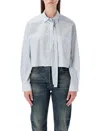 Prada Striped Poplin Short Shirt With Scarf Collar In Multi