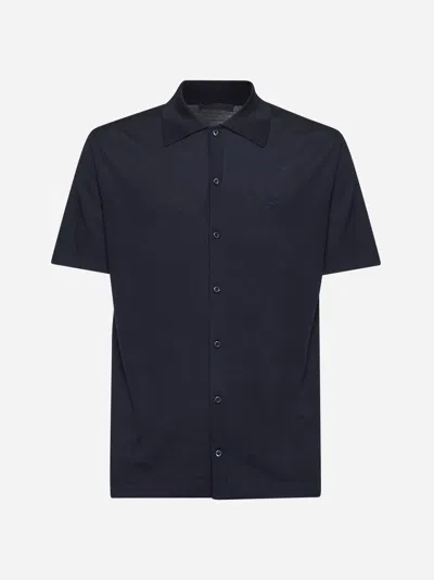 Prada Blue Wool Logo Shirt<br/>