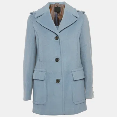Pre-owned Prada Blue Wool Single Breasted Coat M