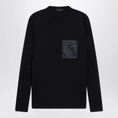 Prada Blue Wool Sweater With Re-nylon Pocket