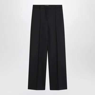 Prada Blue Wool Wide Trousers In Black