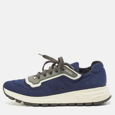 Pre-owned Prada Blue/grey Nylon And Rubber Low Top Sneakers Size 42