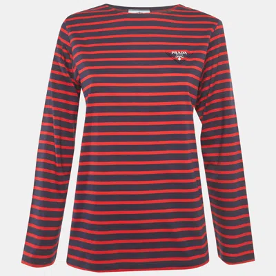 Pre-owned Prada Blue/red Striped Jersey Long Sleeve T-shirt M