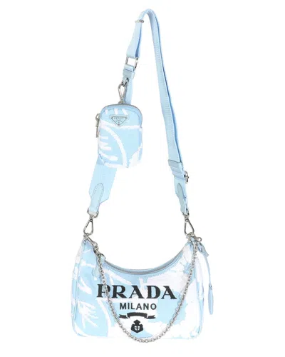 Prada Blue/white Canvas & Fabric Drill Logo Embroidered Re-edition 2005 Bag  (authentic Pre-loved)
