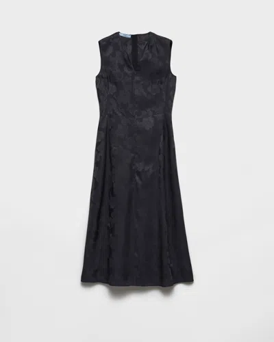 Prada Floral Embroidered Silk Dress In Black