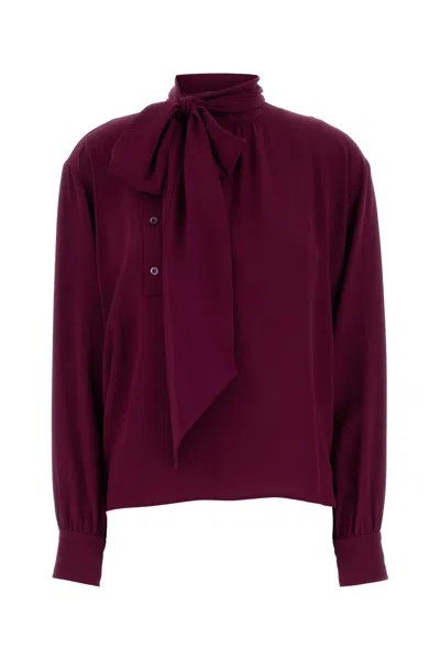 Prada Crepe Grape Blouse Bow Detail In Purple