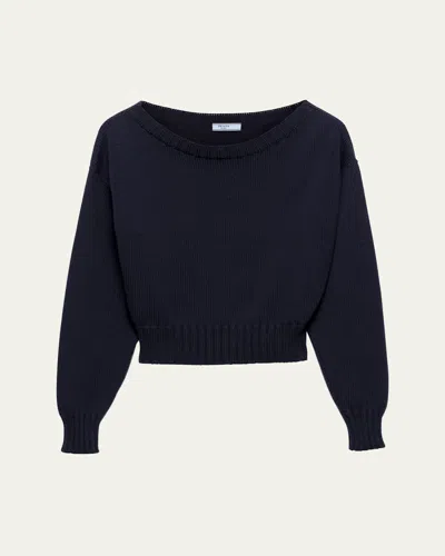 Prada Boat Neck Knit Balloon Sweater In Blue