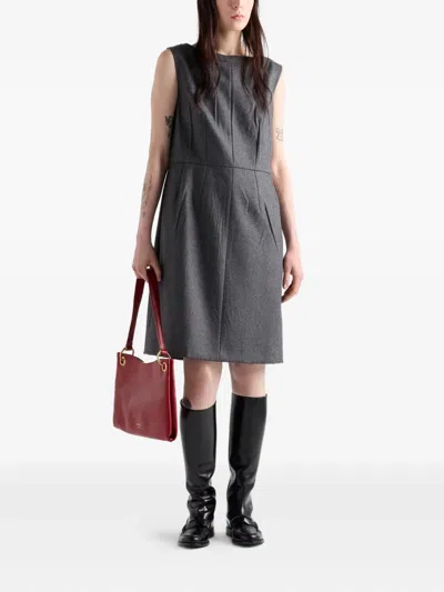 Prada Boat-neck Ribbon Dress In Gray