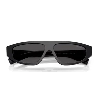 Prada Bold Sculpted Black Acetate Sunglasses With Dark Grey Lenses