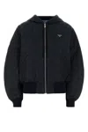Prada Bomber In Re-nylon Blu Scuro Donna In Animal Print