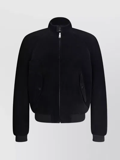 Prada Bomber Jacket Suede Buttoned Pockets In Black