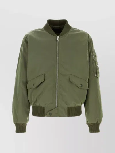 Prada Bomber Jacket With Flap Pockets And Sleeve Pocket In Green