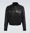 Prada Logo-patch Leather Bomber Jacket In Black