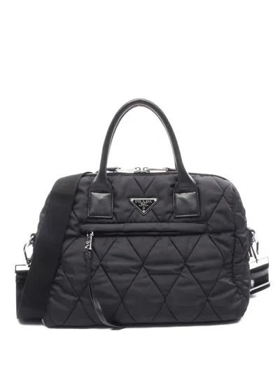 Pre-owned Prada Bomber Quilted Handbag In Black
