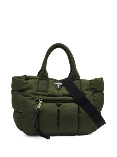 Pre-owned Prada Bomber Quilted Tote Bag In Green