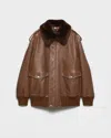 Prada Shearling-collar Leather Jacket In Brown
