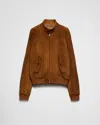 Prada Suede Bomber Jacket In Karamell