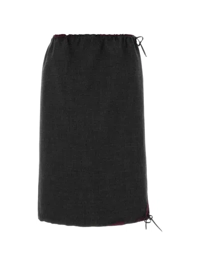 Prada Bonded Hopsack Midi-skirt With Devoré Effect In Black