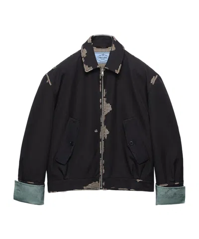 Prada Bonded Leather And Houndstooth Jacket In Black