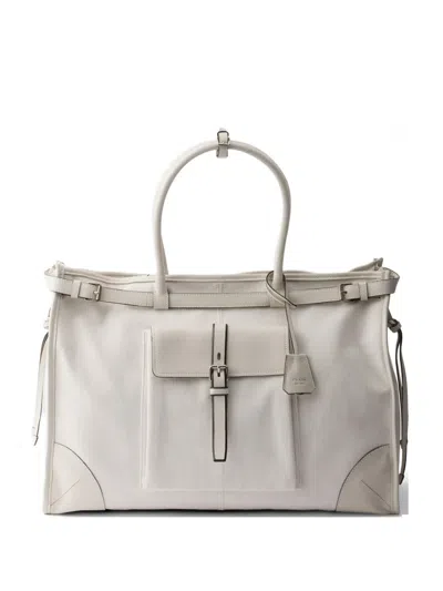 Prada Bonnie Denim And Leather Tote Bag In Neutral