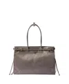 Prada Womens Grey Brand-plaque Large Leather Shoulder Bag In Grey