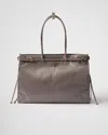 Prada Womens Grey Brand-plaque Large Leather Shoulder Bag In Pewter