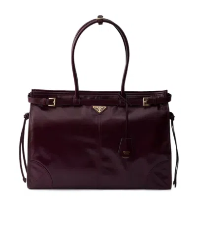Prada Bonnie Extra-large Leather Bag In Burgundy