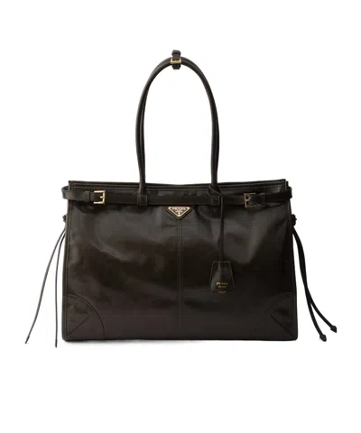 Prada Bonnie Extra-large Leather Bag In Forest