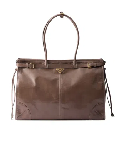 Prada Bonnie Extra-large Leather Handbag In Brown