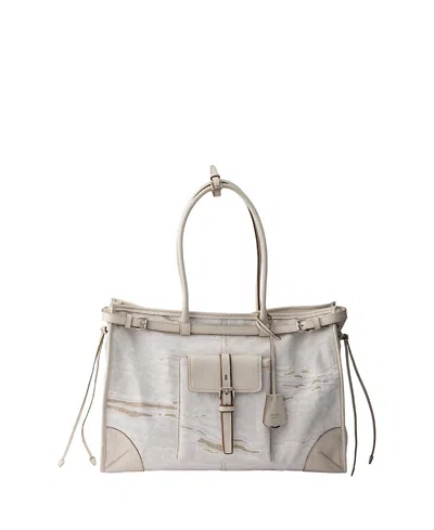 Prada Bonnie Extra-large Printed Linen And Leather Tote Bag In Red