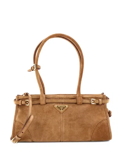 Pre-owned Prada Bonnie Handbag Suede Medium Shoulder Bag In Brown