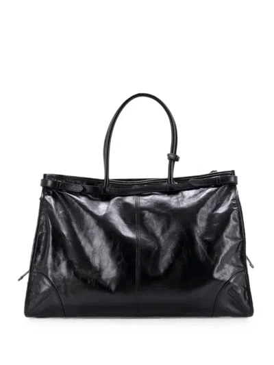Pre-owned Prada Bonnie Handbag Vitello Shine Extra Large Tote Bag In Black