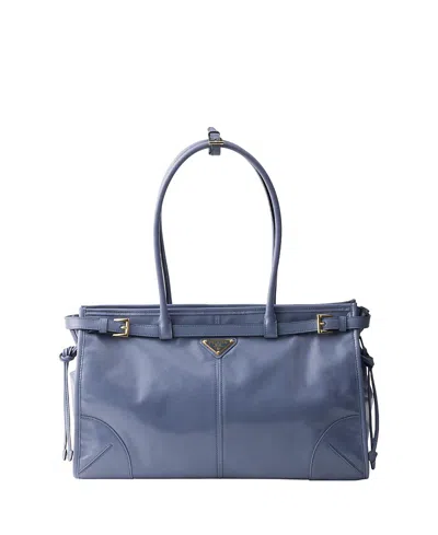 Prada Bonnie Large Leather Handbag In Blue