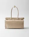 Prada Large Enamel Triangle Logo Belted Handbag In Travertine