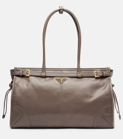 Prada Bonnie Large Leather Shoulder Bag In Gray