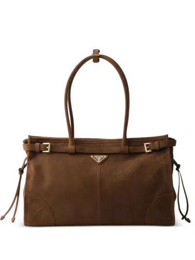 Prada Bonnie Large Nubuck Leather Handbag In Brown