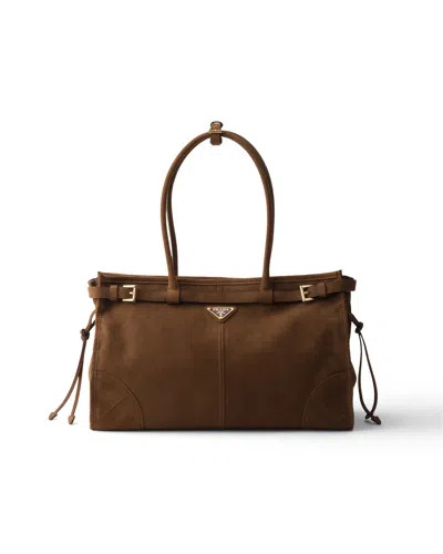 Prada Grosse Bonnie Handtasche Aus Nubukleder In Brown