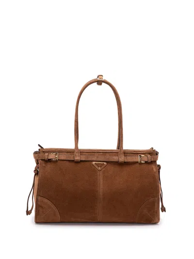 Prada Bonnie` Large Suede Handbag In Brown