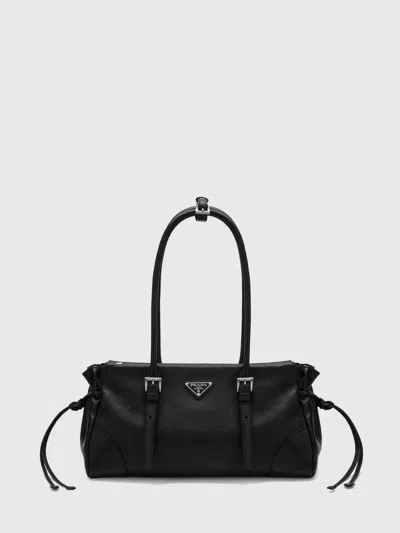 Prada Mittelgrosse Tote Bag Aus Gealtertem Leder In Black