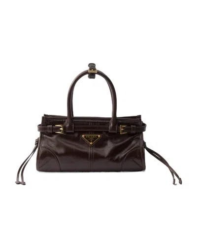 Prada Mini Bonnie Leather Tote Bag In Brown