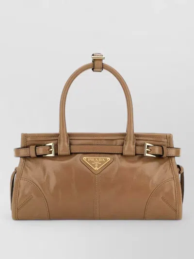 Prada Bonnie Leather Mini Handbag Buckle Detail In Brown