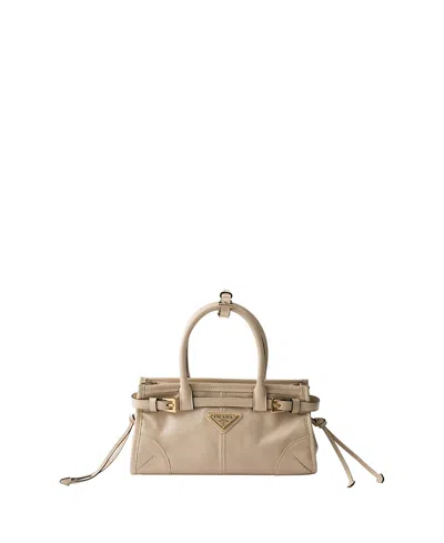 Prada Bonnie Leather Mini Handbag In Neutral