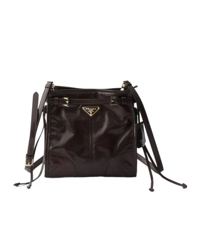 Prada Bonnie Leather Mini Shoulder Bag In Dark Brown