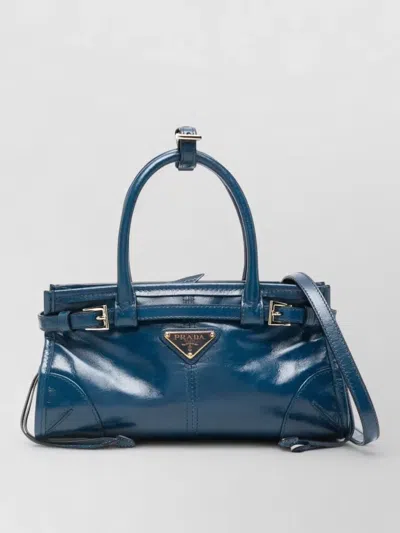 Prada Bonnie Leather Mini Tote Bag Top Handle In Blue