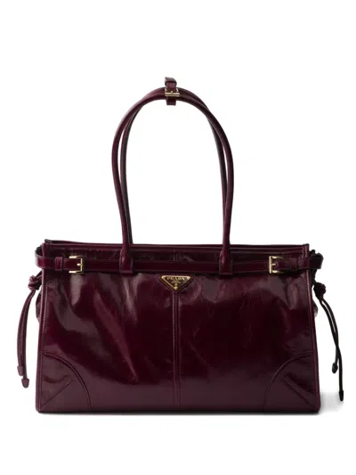 Prada Bonnie Leather Tote Bag In Brown