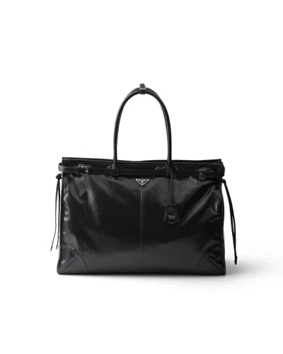 Prada Bonnie Leather Tote Bag In Black