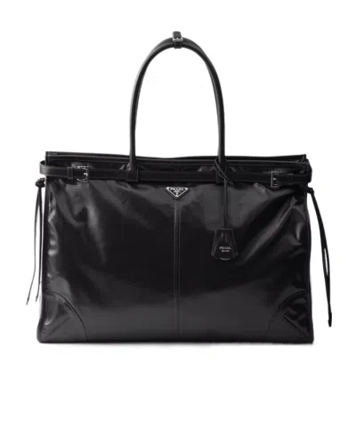 Prada Bonnie Leather Tote Bag In Black