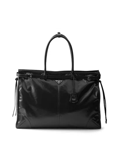 Prada Bonnie Leather Tote Bag In Black