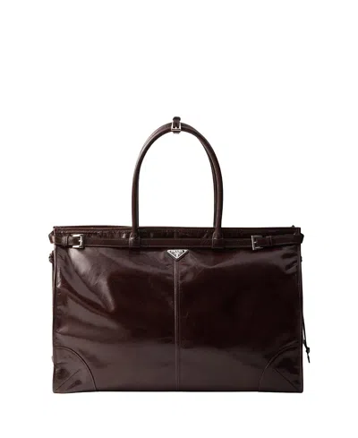 Prada Bonnie Leather Tote Bag In Brown